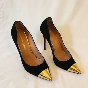 Jean-Michel Cazabat, Black Suede Gold Toe Stilletto Heels, Pre-owned, Suze 41